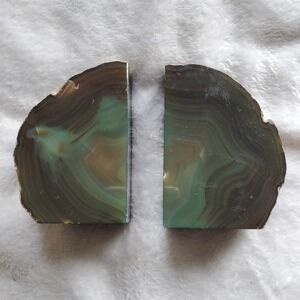 Green Agate Geode Bookends Home Decor 5" EUC 3.5 Pounds Rocks